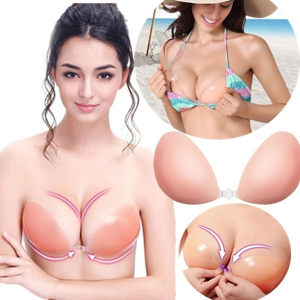 

Sexy Ladies 4 Sizes CUP A B C D Silicone Stealth Self-Adhesive Sticker on Gel Breast Underwear Push Up Strapless Backless Invisible Bra (1 Pair - D Cup / nude)