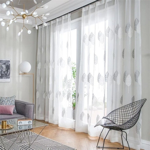 

1PC Grommet Top Modern Tree Tulle Curtains for Living Room Bedroom White Embroidered Sheer Curtains For Kitchen Tulle For Window Voile Curtains (3Mx2.7M/10ftx8.8ft / white)