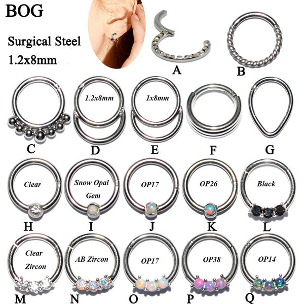 

1PC Surgical Steel Segment Hinged Rings Crystal Septum Clicker Labret Rings Nose Earrings Piercing Body Jewelry (L(16g 8mm))
