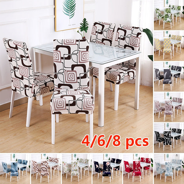 

Dining Room Decor Printed Removable Washable Short Dining Chair Covers Stretch Super Fit Seat Slipcover for Hotel Wedding Party Decoration (F--8pcs)