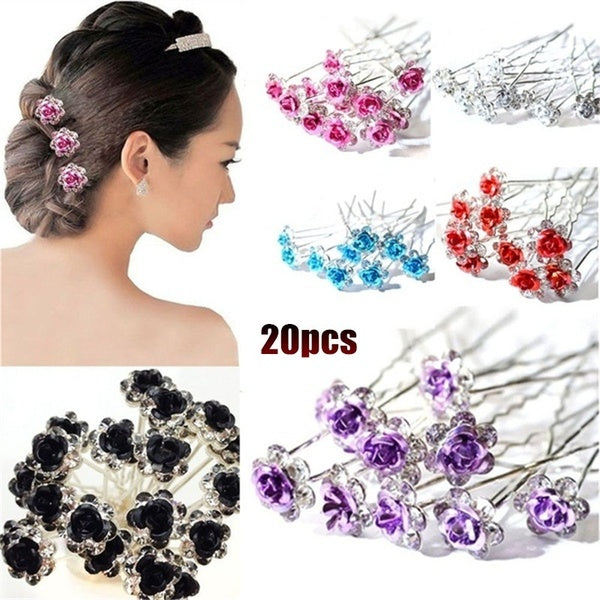 

20/100/200 PCS Elegant Flower Jewelry Wedding Engagement Hair Decor Clips Crystal Flower Hairpins Rhinestone Fashion Hair Pin (20pcs / royalblue)