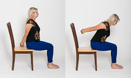 Heart Opener chair yoga stretch, demonstrated.