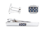 Donald Chrome and Blue Cuff-Links and Tie Clip Set
