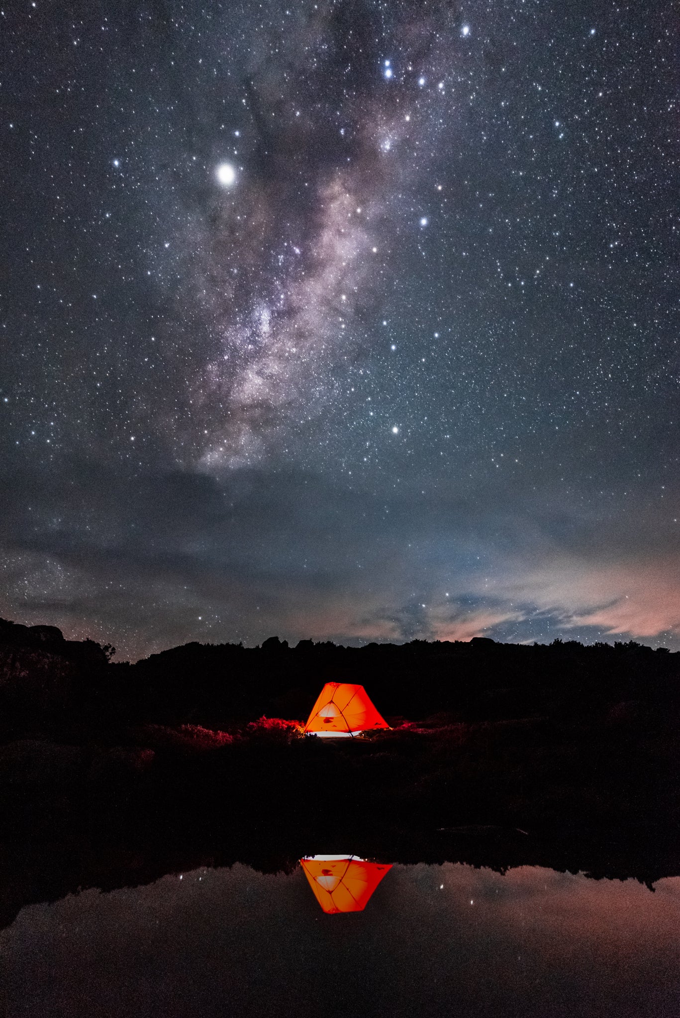 Moondance 1 Tent Fiesta Red under starry sky by Mont Ambassador Geoff Murray