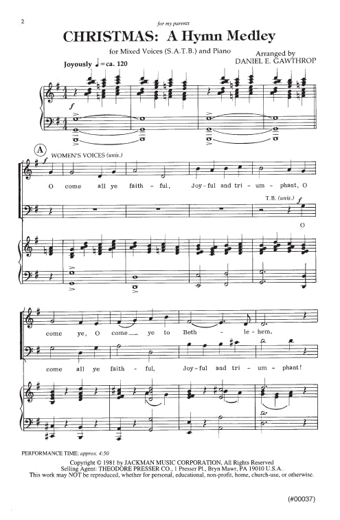 Christmas A Hymn Medley Satb Jackman Music
