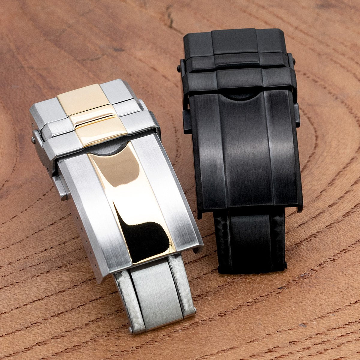 16mm 18mm or 20mm Solid 316L Stainless Steel Double Locks Turning Clasp Button Control PVD Black Strapcode Buckles