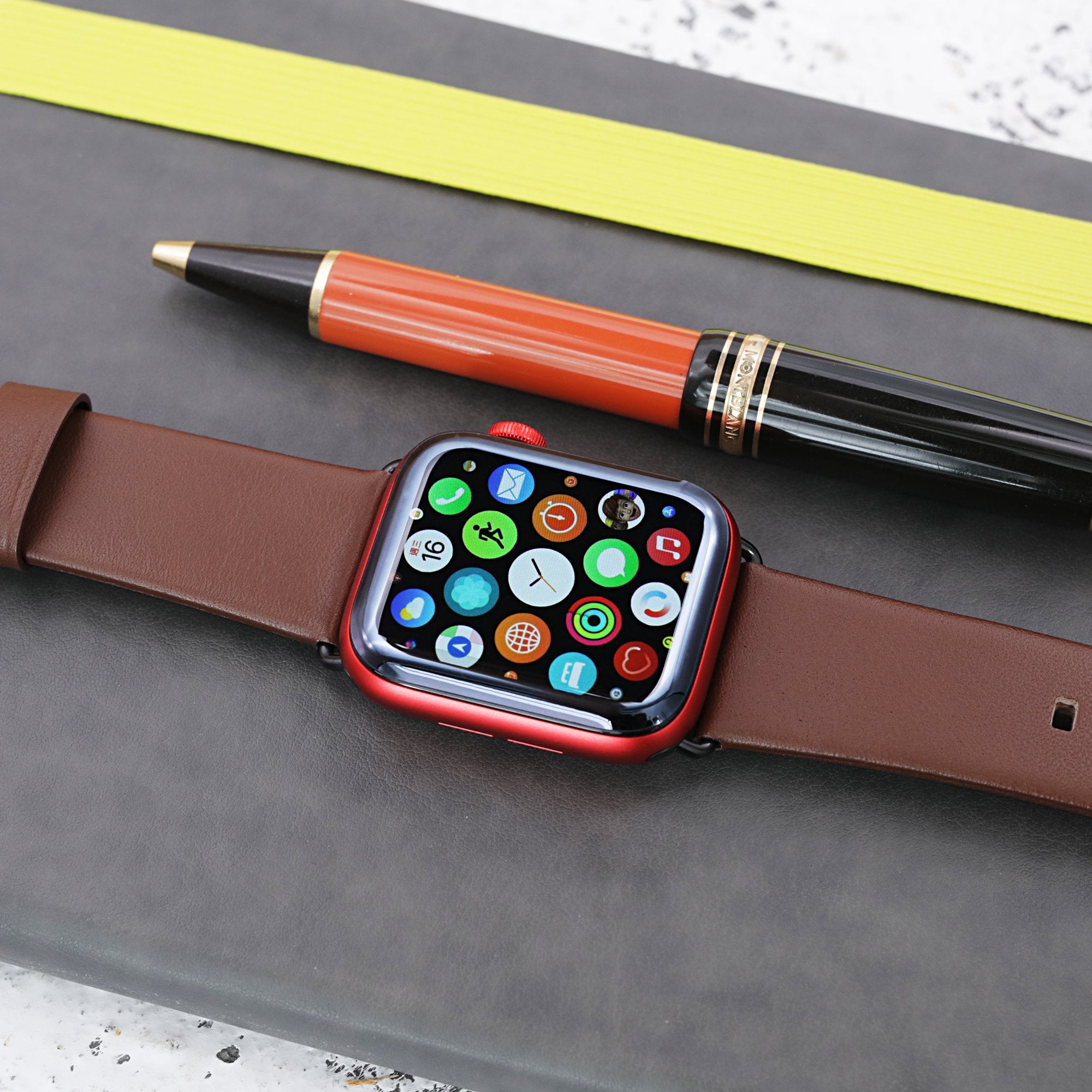 Water Repellent Brown Leather Apple Watch Band for 44mm / 42mm models Strapcode Watch Bands