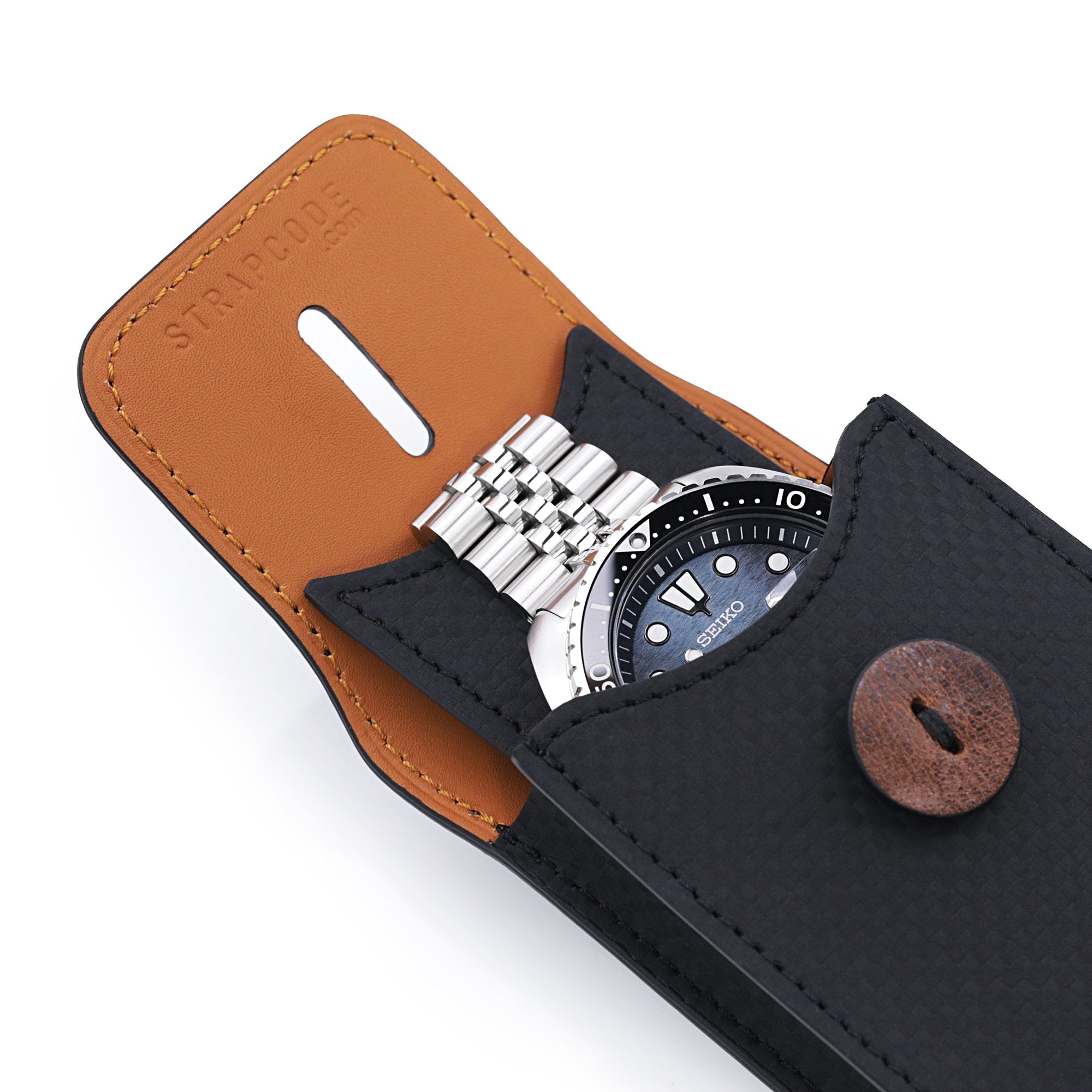 MT-3 German Leather Watch Pouch in Carbon Fiber Pattern for Watch Bracelet Strapcode Watch Bands