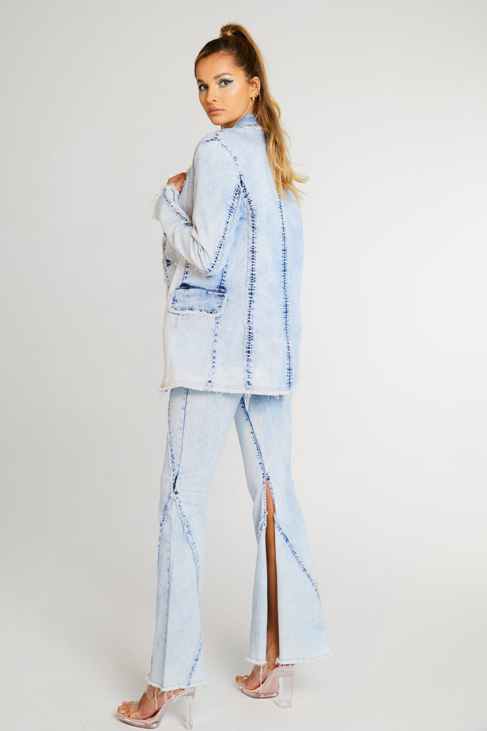 Bleach Denim Ripped Oversize Blazer