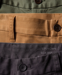 Outerknown shorts with ocean plastic buttons from Oceanworks