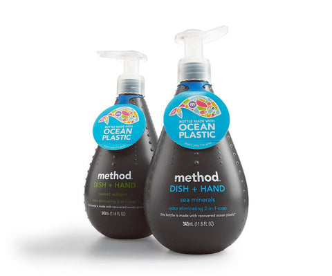 Method soap bottles made from ocean plastic