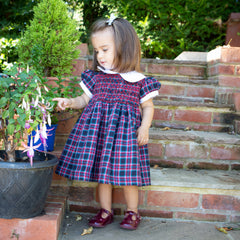 Sue Hill Florence hand smocked tartan dress