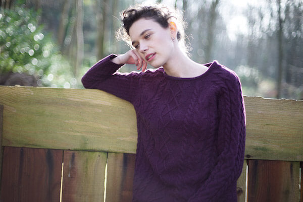 plum coloured cable knit jumper