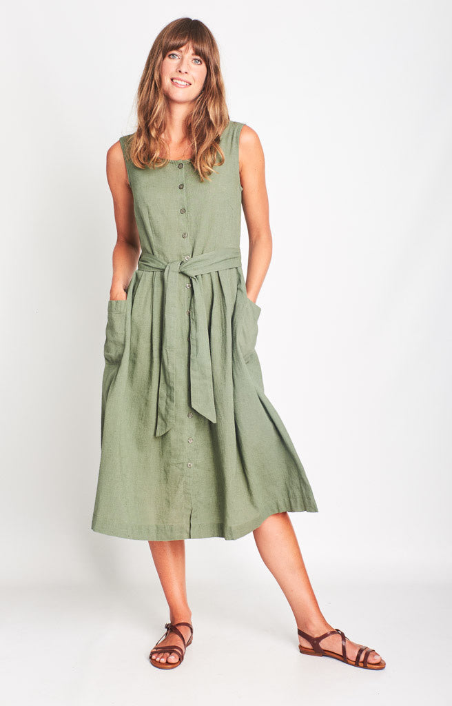 olive green linen dress