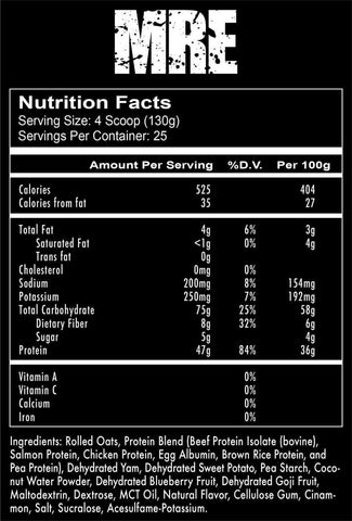 MRE Nutrition Facts