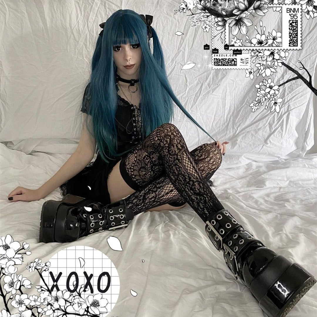 Lolita blue long straight curly wig yc23740 – anibiu