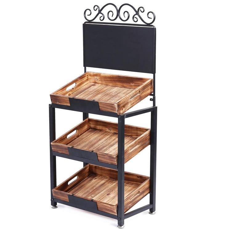 3-Tier Vintage Metal & Wood Produce Stand with Chalkboard Signs - MyGift Enterprise LLC