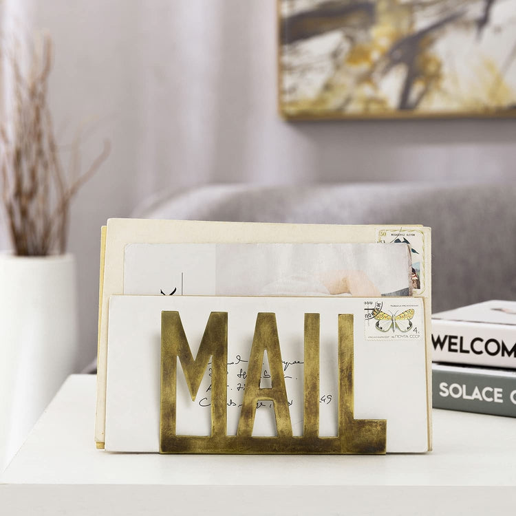 MyGift Brass Metal Envelope Cutout Design Desktop Letter Holder 