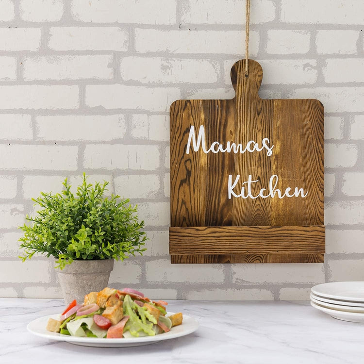MyGift Mama's Kitchen Dark Brown Burnt Wood Cookbook Holder Recipe Rack Stand 