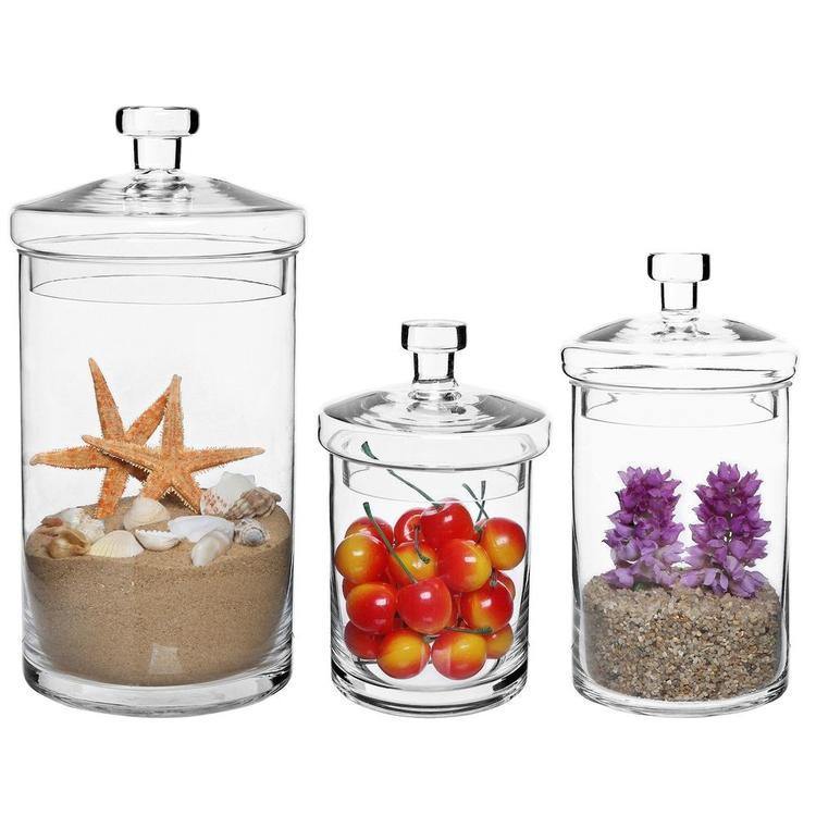 Clear Decorative Glass Jars With Lids Set Of 3 Myt Enterprise Llc 7535