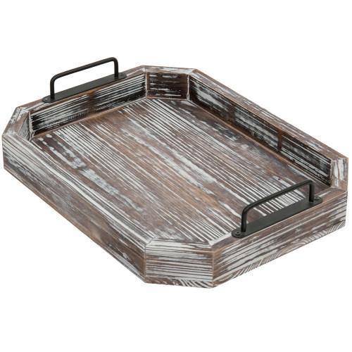 black wooden serving tray with handles