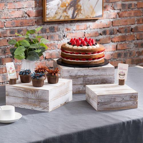 Whitewashed Wood Display Risers, Set of 3