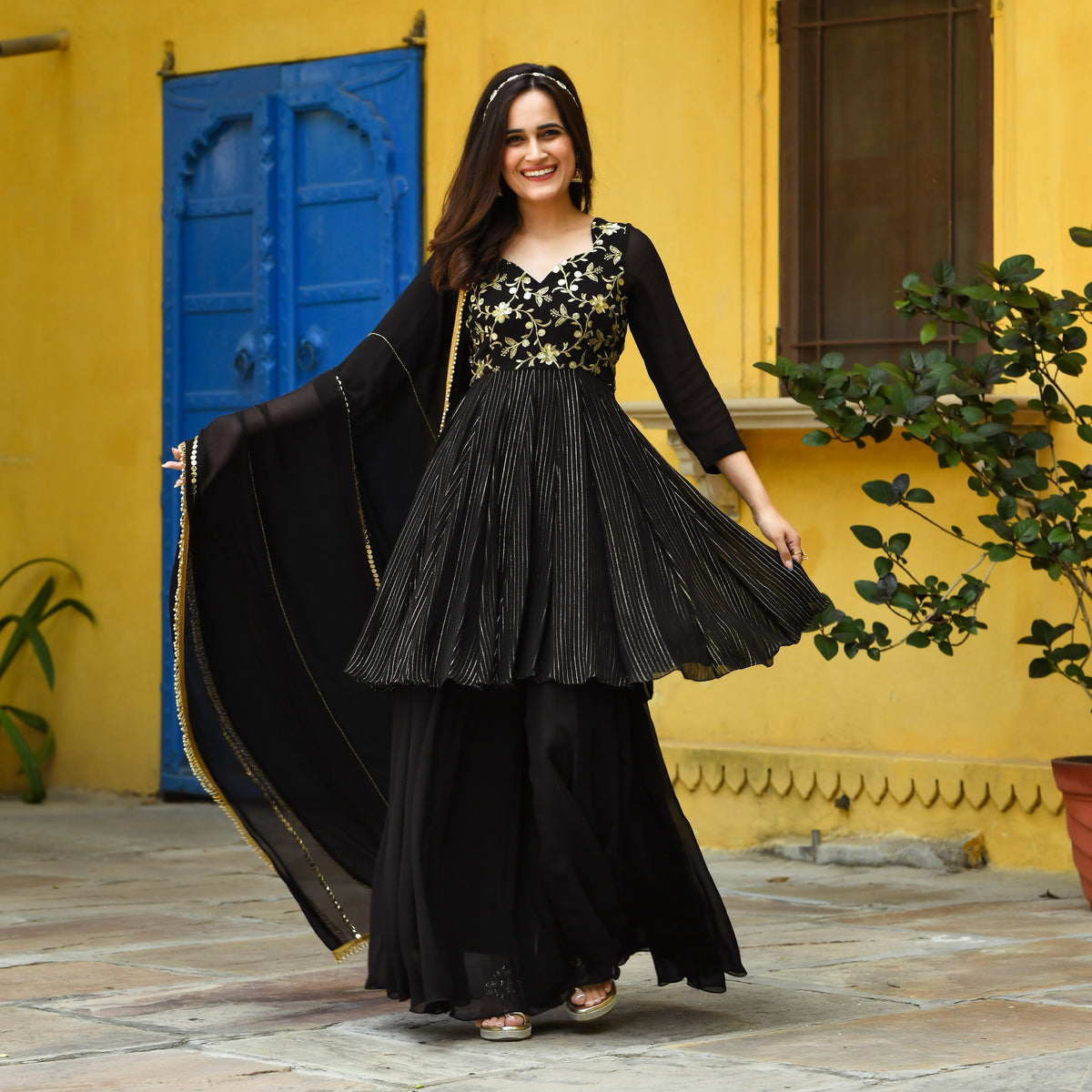 Buy UrbanStree Karishma Black Designer Sharara Suit Set For Women ...