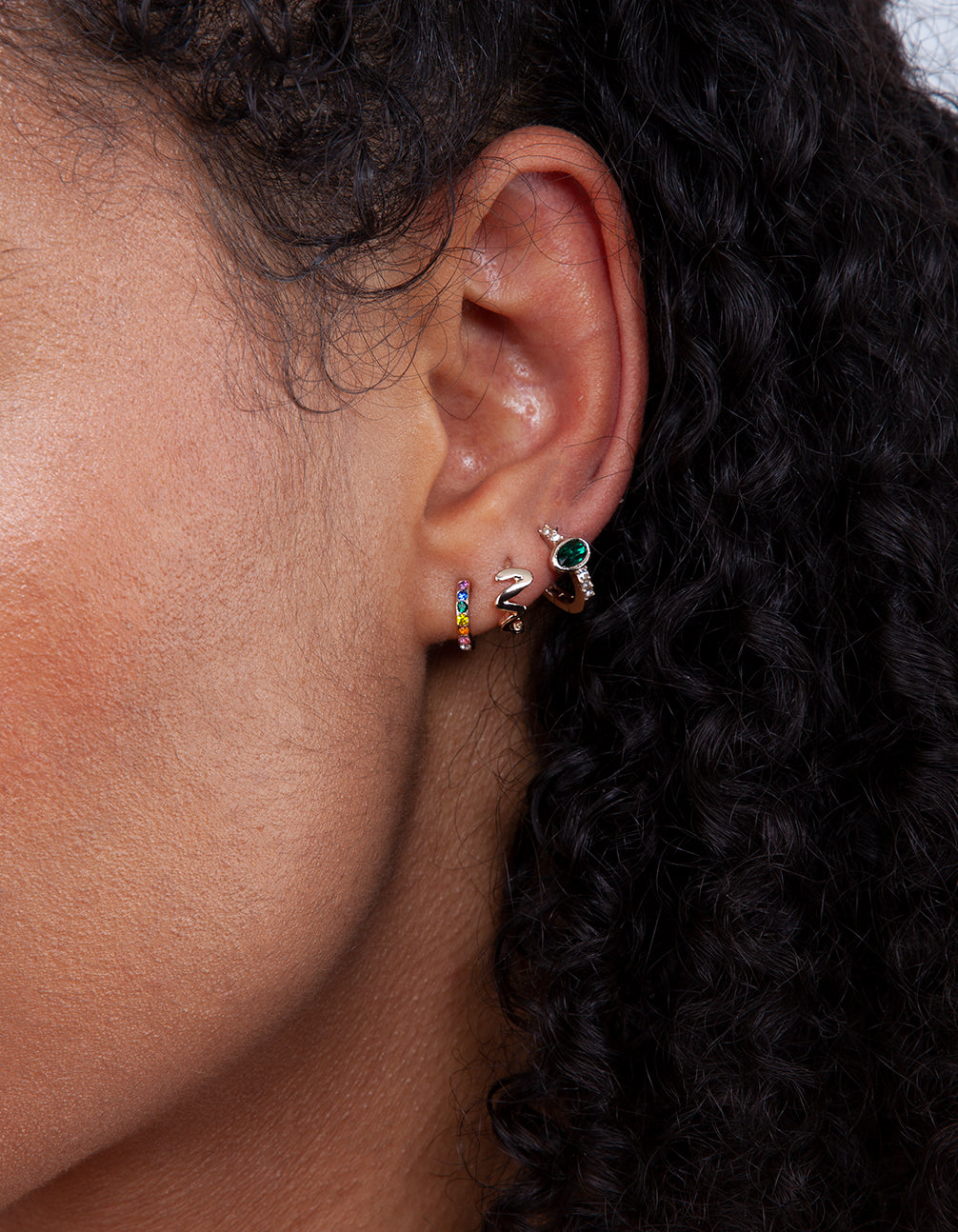 Gold Rainbow Diamante Huggie Earrings