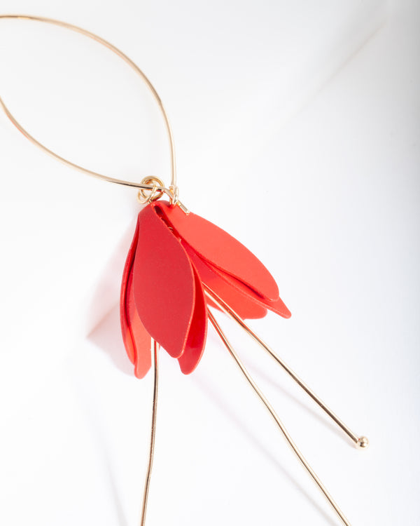 Red Gold Flower Drop Earrings