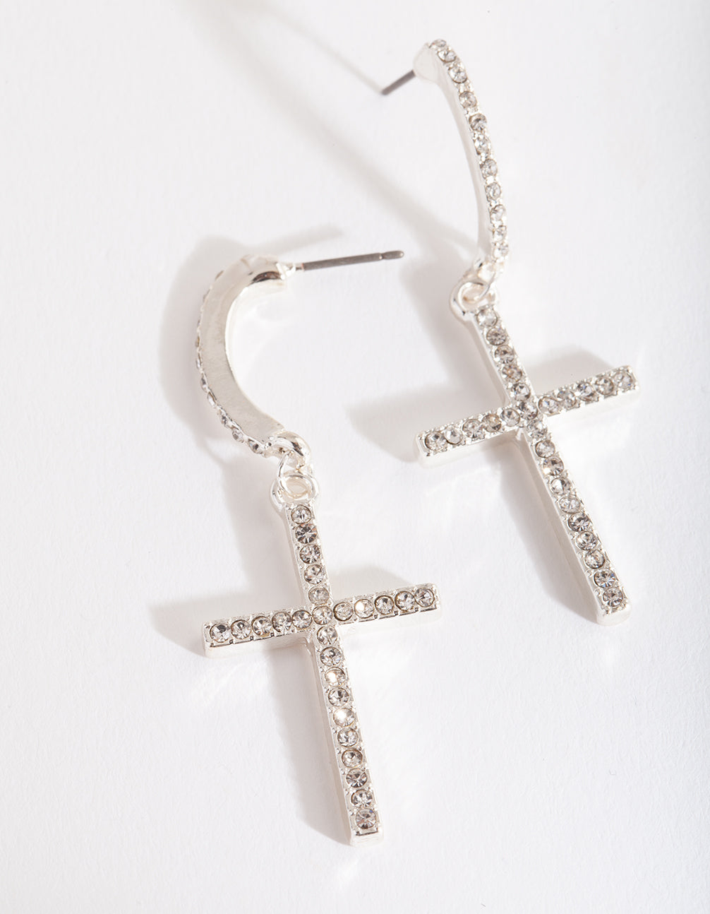 Silver Diamante Cross Earrings