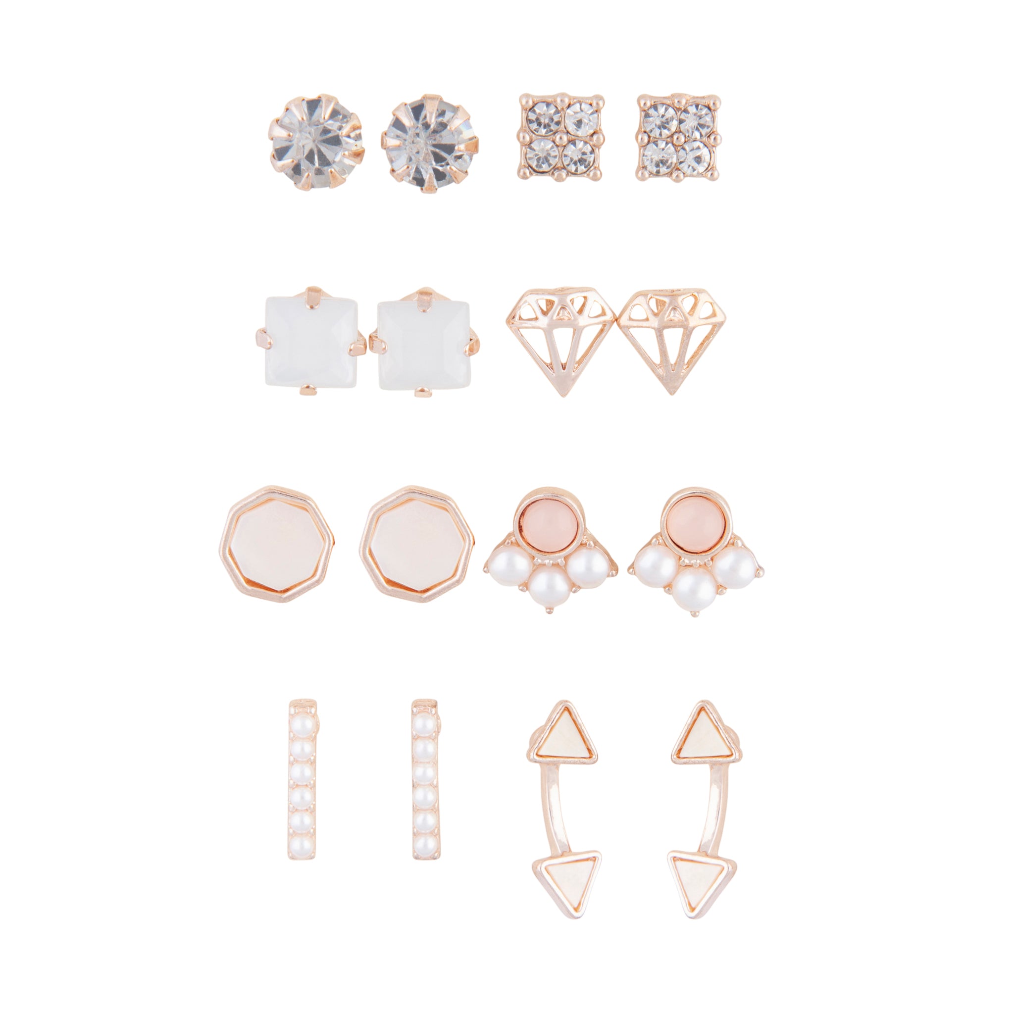 Rose Gold Multi Shape 8 Pack Stud Earring