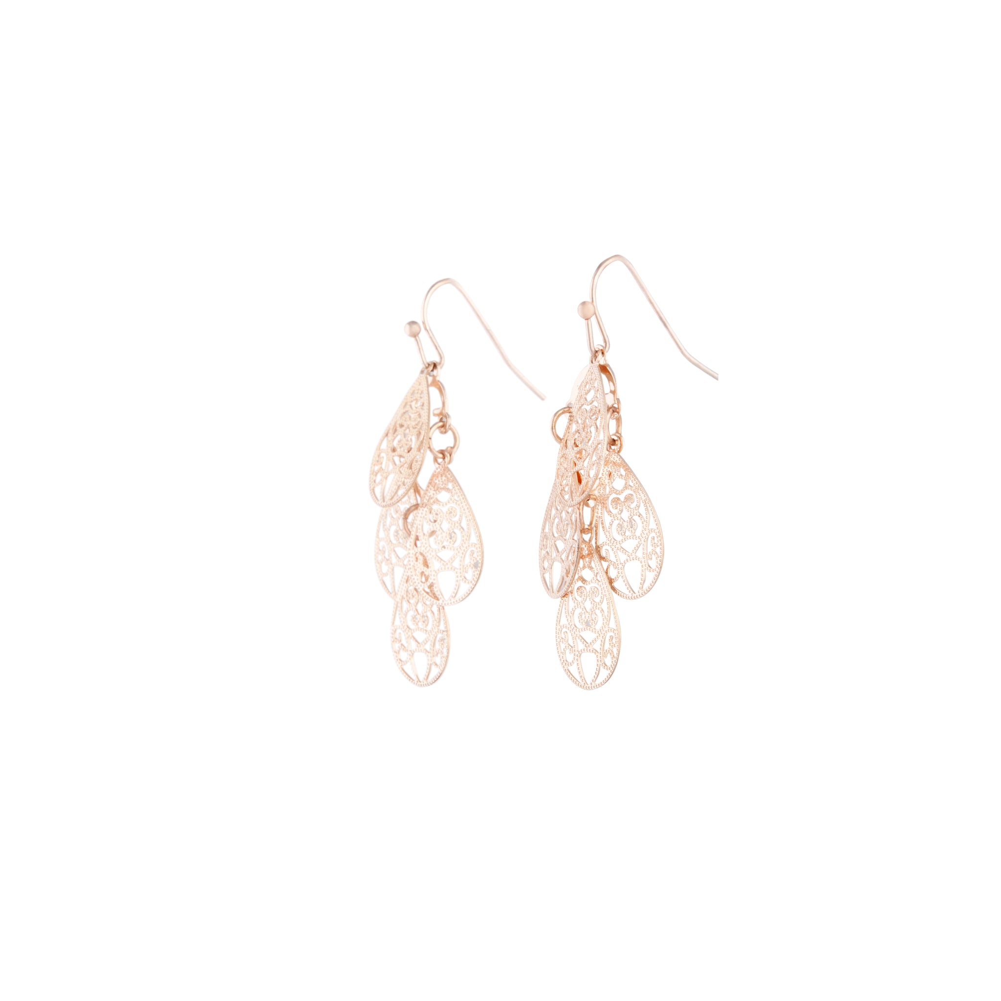 Rose Gold Filigree Teardrop Cluster Earrings