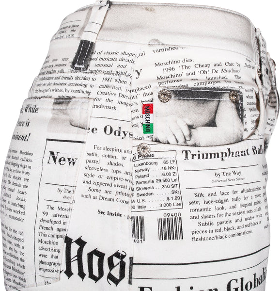 moschino newspaper print jeans