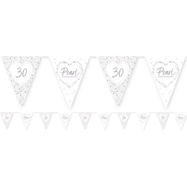 30th Pearl Wedding Anniversary Flag Bunting - 3.7m AJS Fiestas
