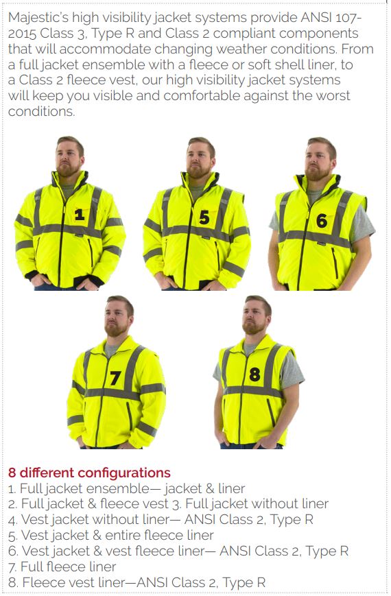 Majestic’s high visibility jacket system configurations