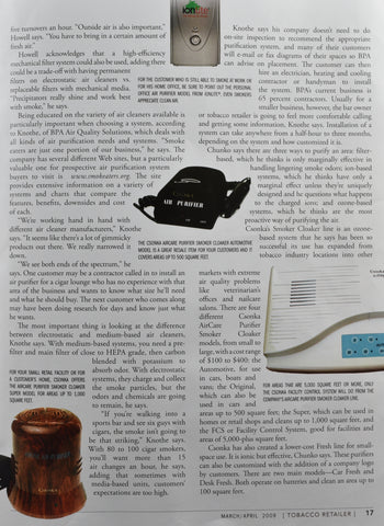 Tobacco Retailer Magazine Smoke Removal Article March/April 2009 Clearing The Air p2