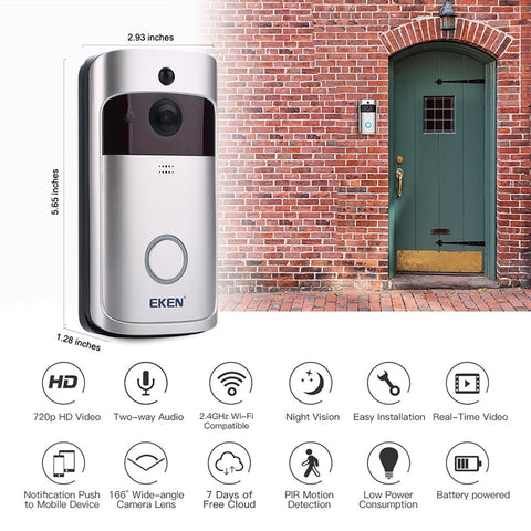 Brick - EKEN V5 Smart WiFi Video Doorbell with Chime. Night vision. PIR Motion Detection.