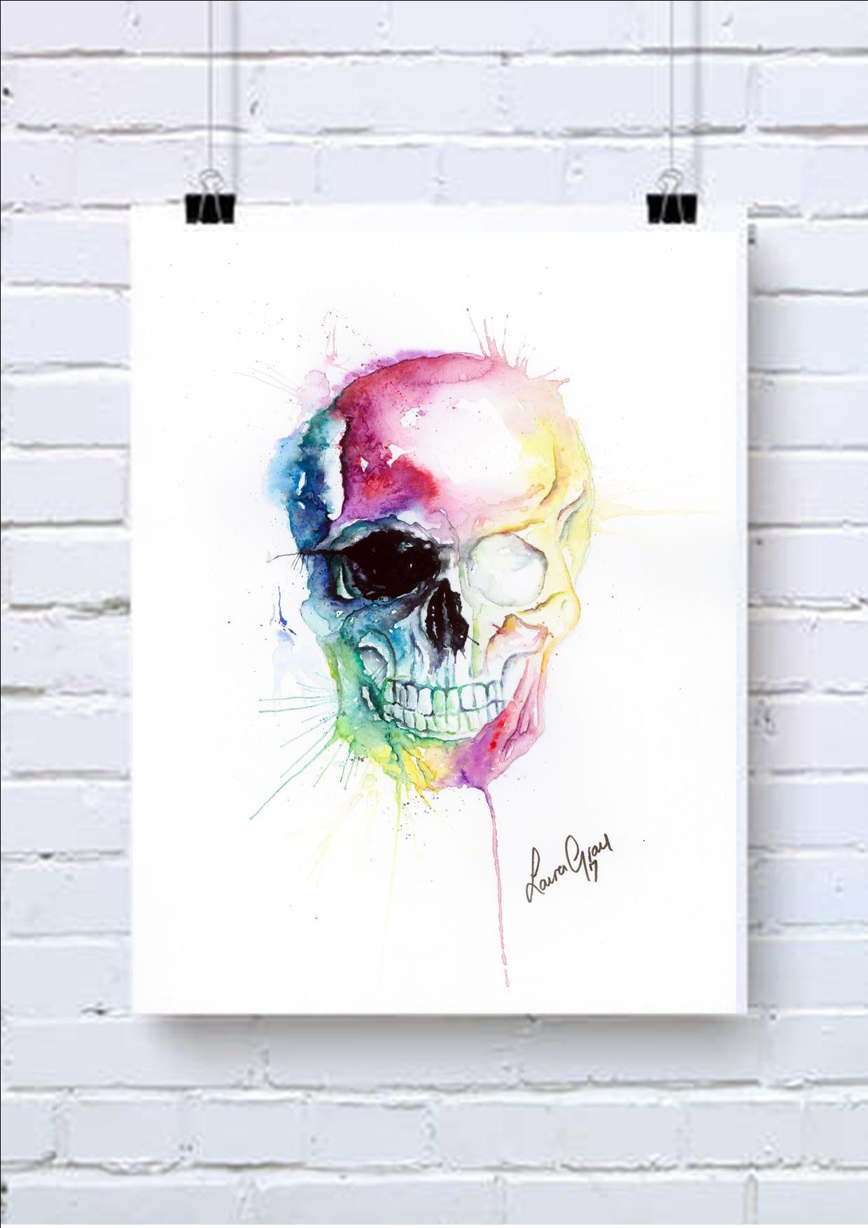 Watercolour Skull Wall Art Art Print Inkterior Art Laura Gray