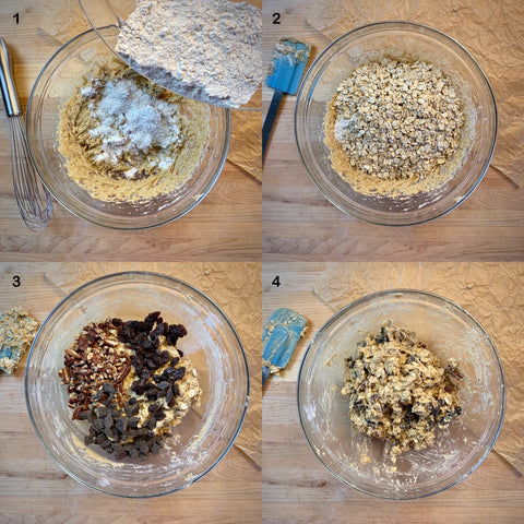 Mixing the Wet Ingredients and flour mixture for jazzy oatmeal cookies