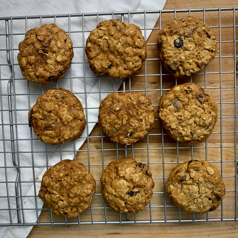 9 jazzy oatmeal cookies on a drying rack