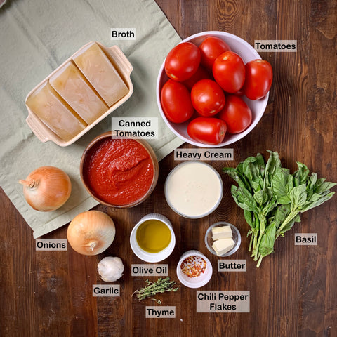 Ingredients to Make Creamy Basil Tomato Soup