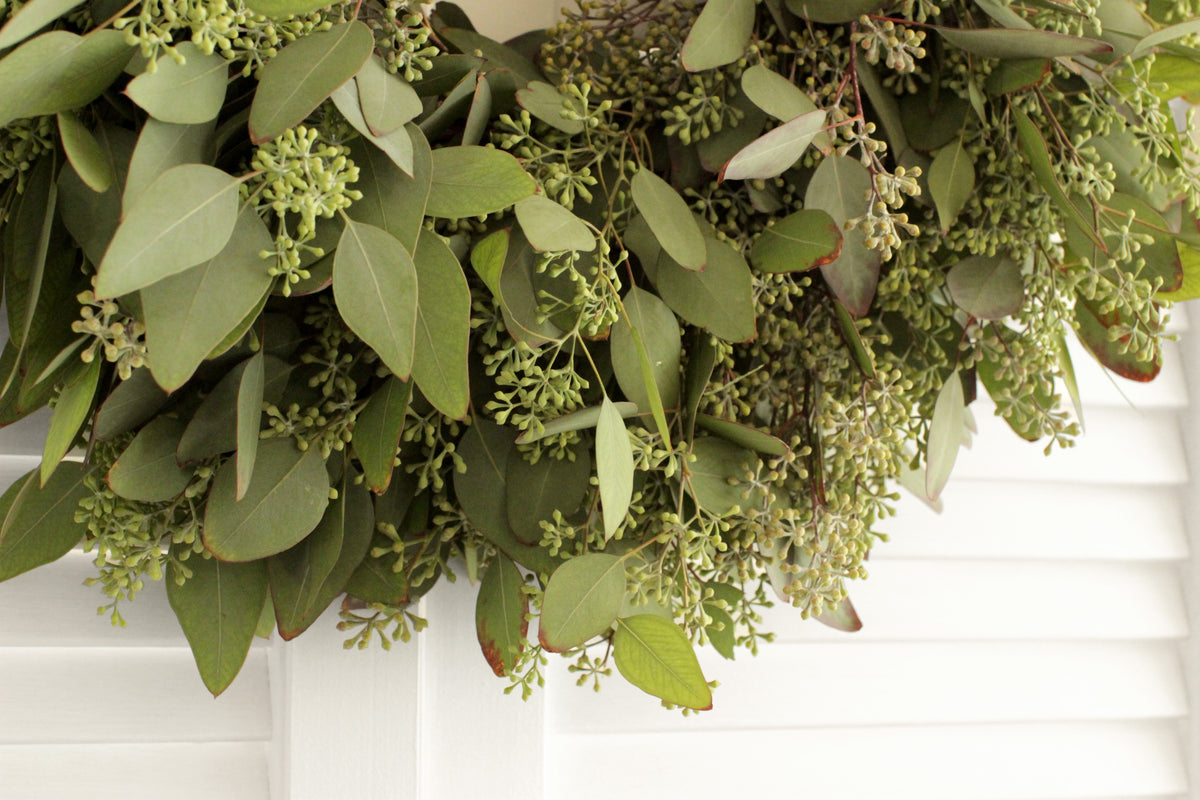 Church Door Housewarming Gift Fresh Seeded Eucalyptus Rosemary Wreath \u2013 Greenery Herb Wreath for Front Door