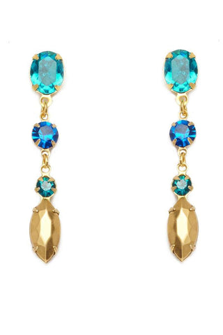 Turquoise Swarovski Crystal Teardrop Gold Earrings 