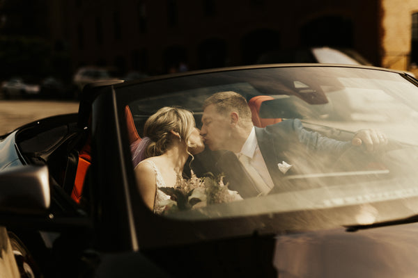 Bride and Groom in Car