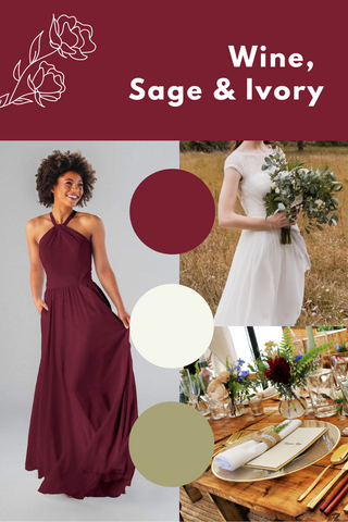 wine, sage and ivory wedding palette