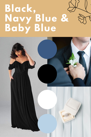 black, navy blue and baby blue wedding palette