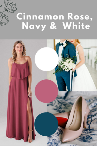 Cinnamon rose, navy and white wedding palette