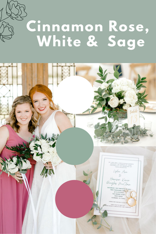 cinnamon rose, white and sage wedding palette