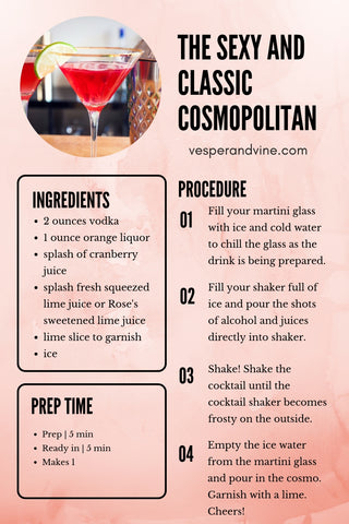 The Sexy and Classic Cosmopolitan Martini | Vesper & Vine | Celebrations and Cocktail Hour Essentials