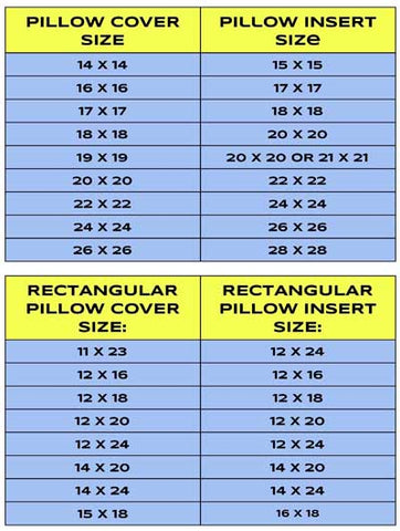 Pillow Forms Size Chart